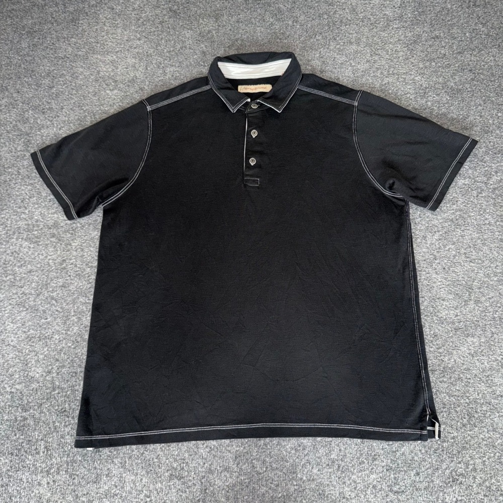 Tommy Bahama Mens L Black Modal Blend Polo Shirt Short Sleeve Soft Casual Golf